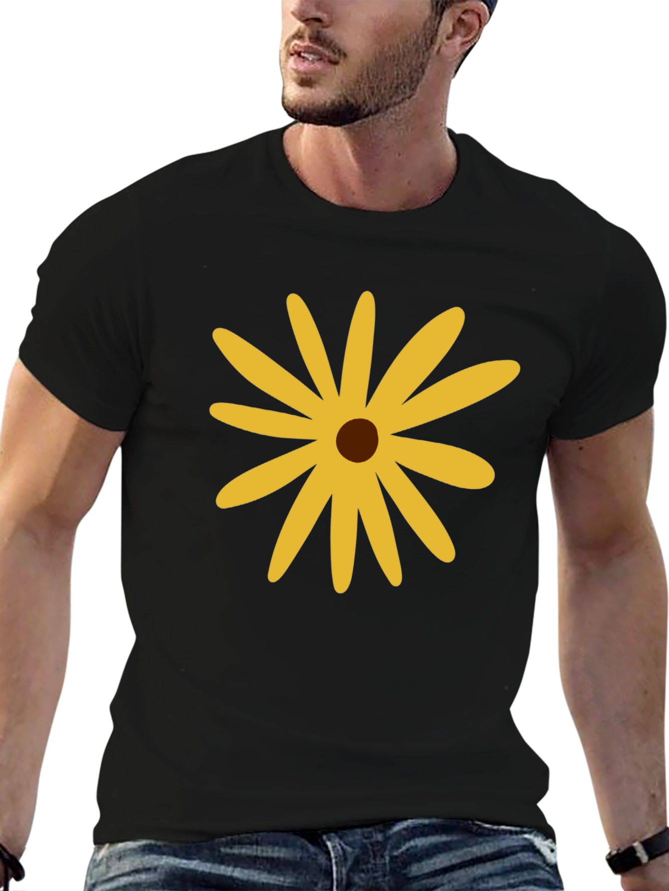 Black T-Shirt with Yellow Flower