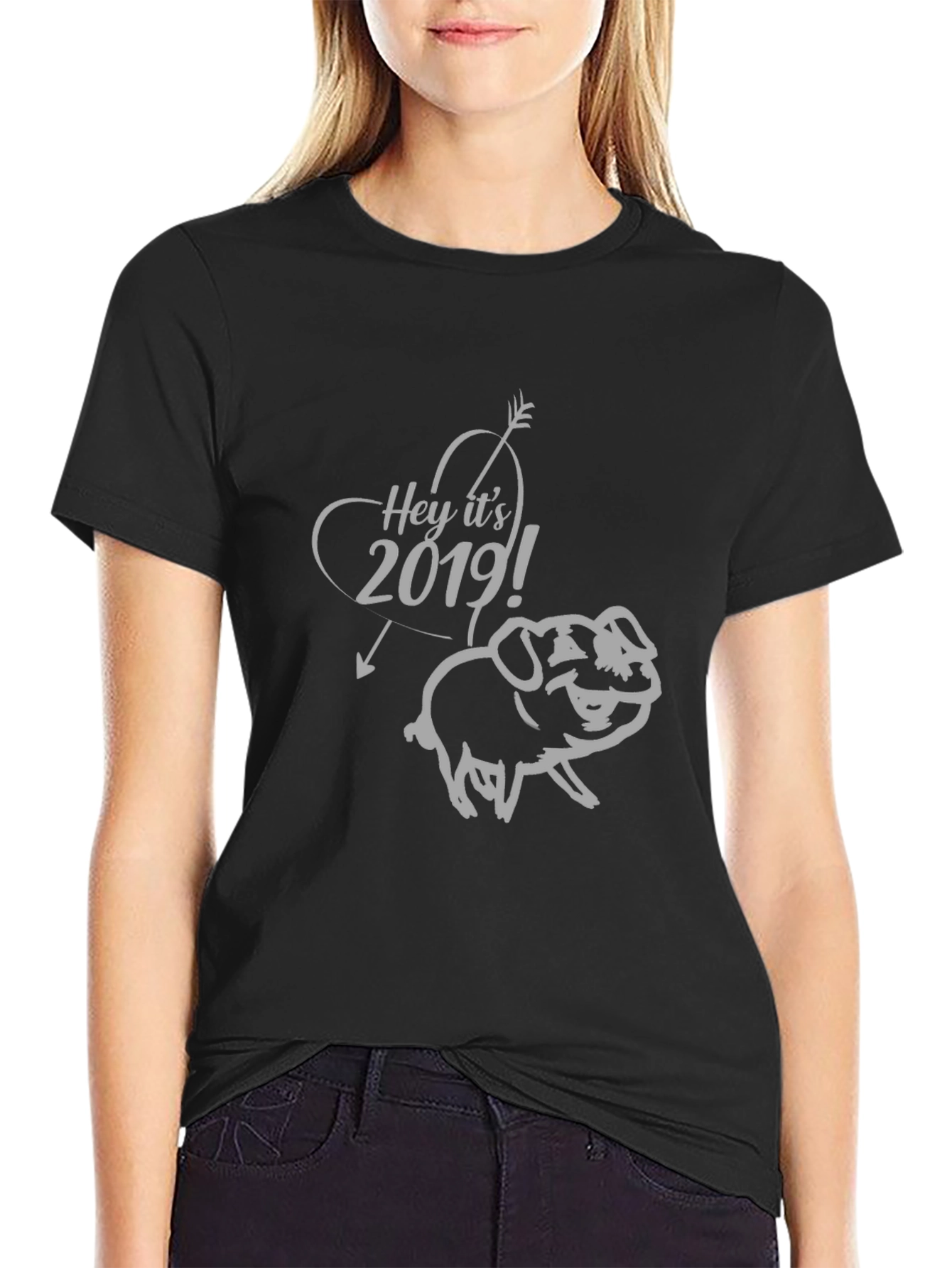 2019 Pig Year Arrow Graphic Black T-Shirt