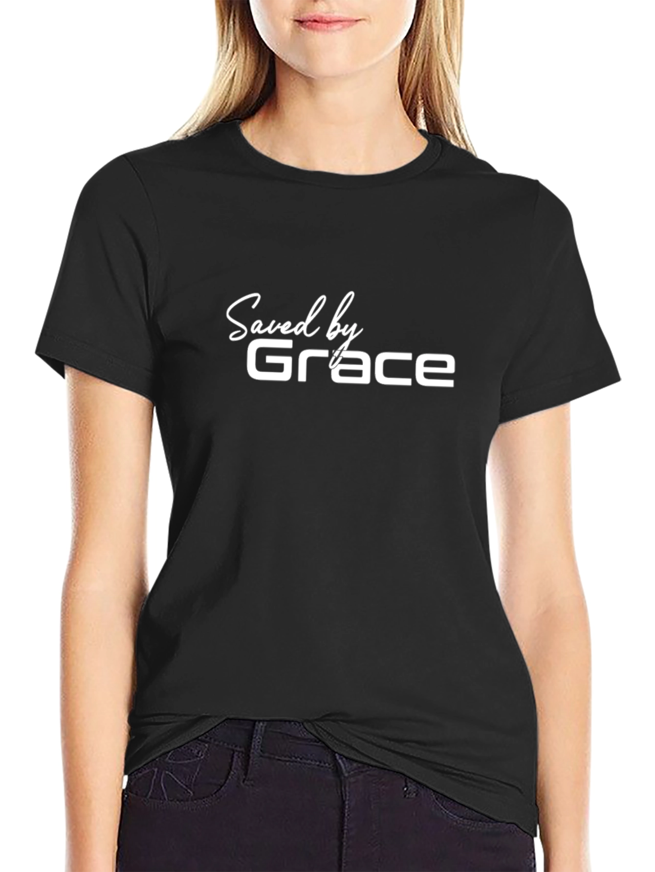 Saved by Grace Black T-Shirt - Christian Apparel