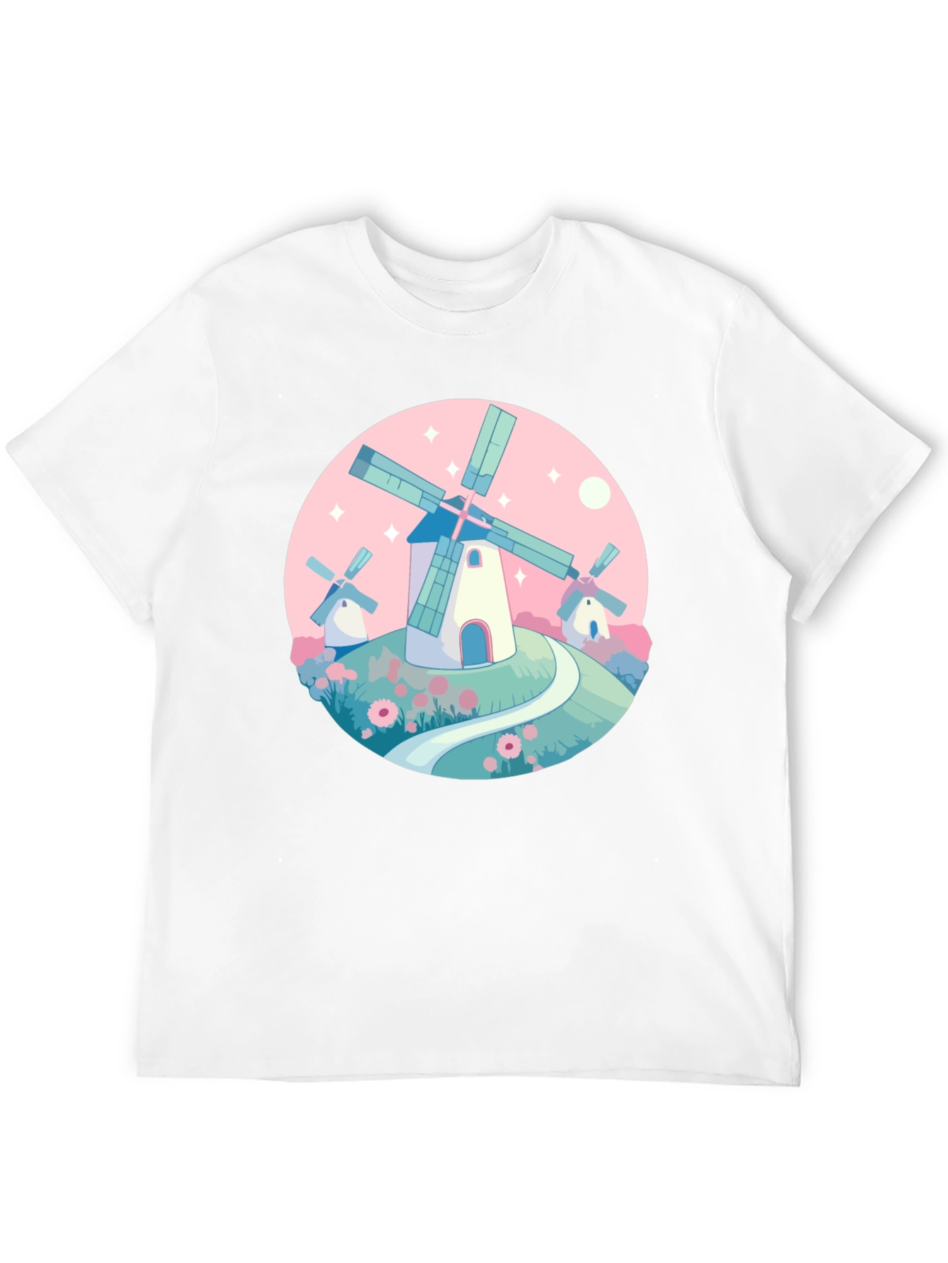 Whimsical Windmill Graphic Tee - Black