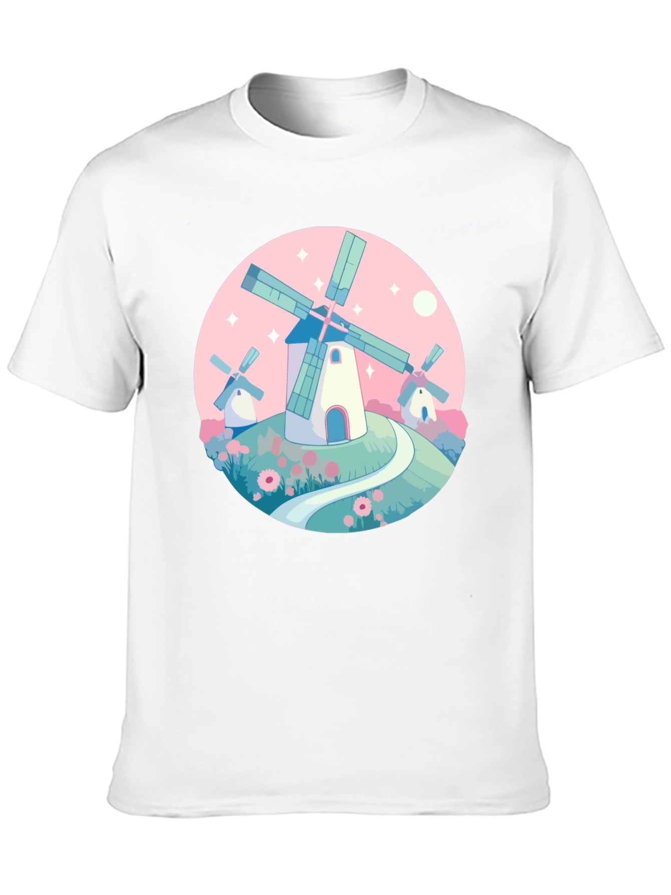 Whimsical Windmill Graphic Tee - Black