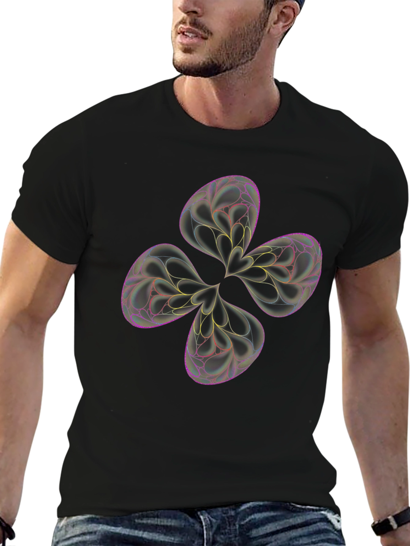 Abstract Flower Tee - Black Graphic T-Shirt
