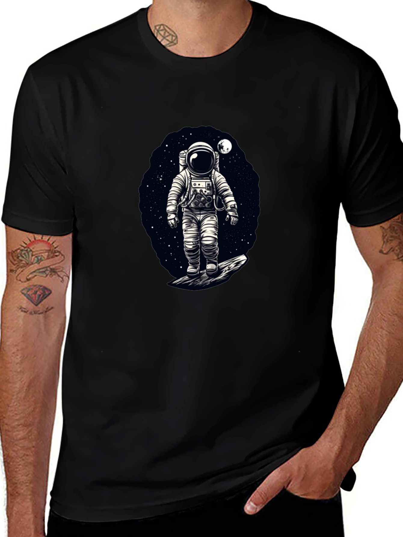 Astronaut in Space Graphic T-Shirt - Black