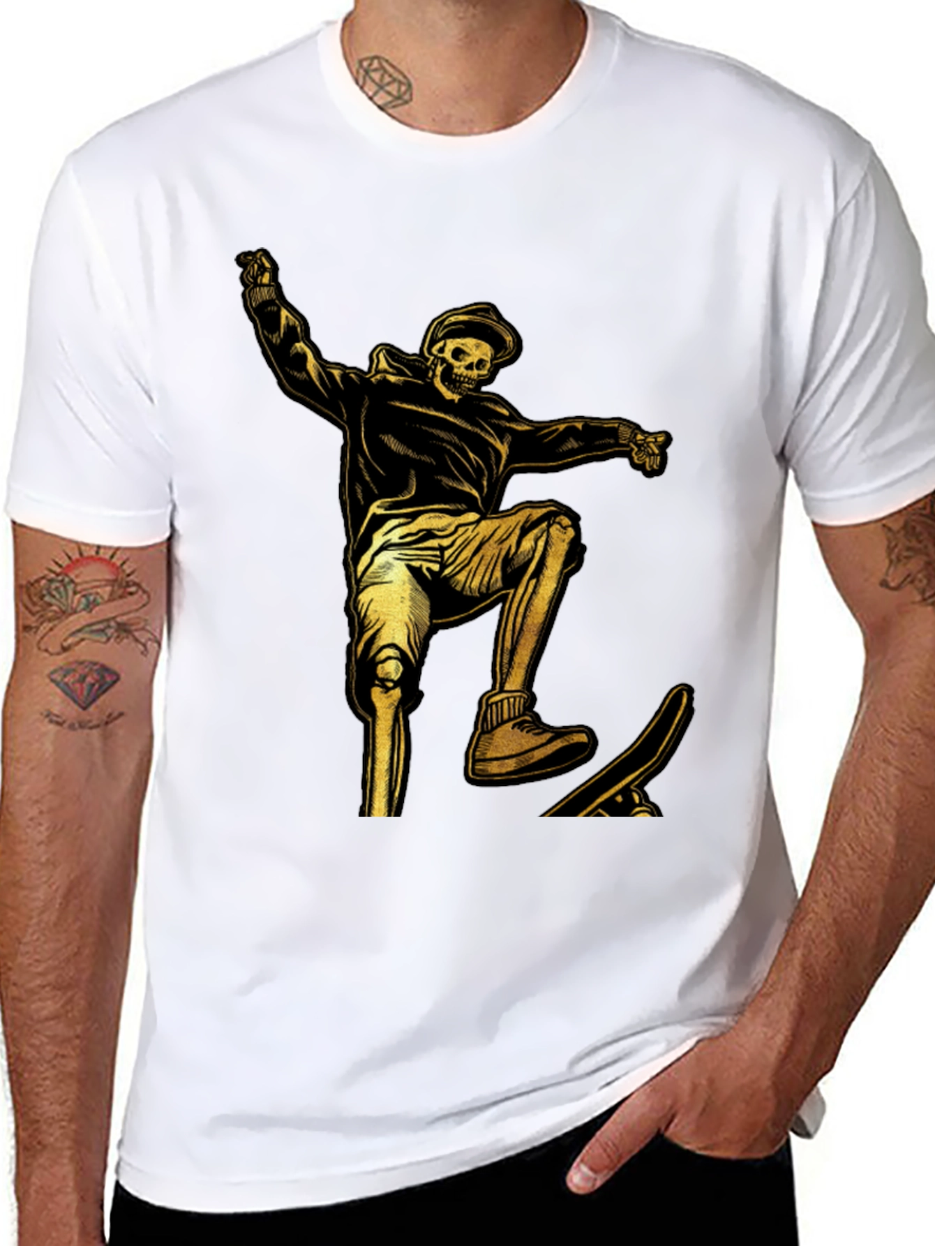 Skeleton Skateboarder Graphic T-Shirt - Black