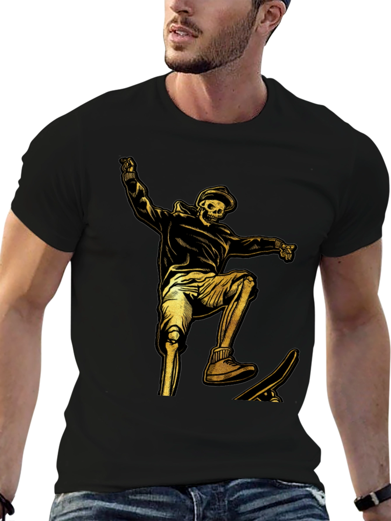 Skeleton Skateboarder Graphic T-Shirt - Black