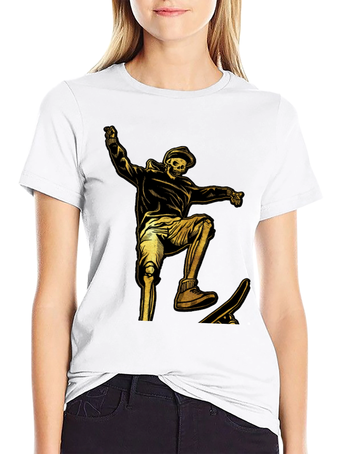 Skeleton Skateboarder Graphic T-Shirt - Black