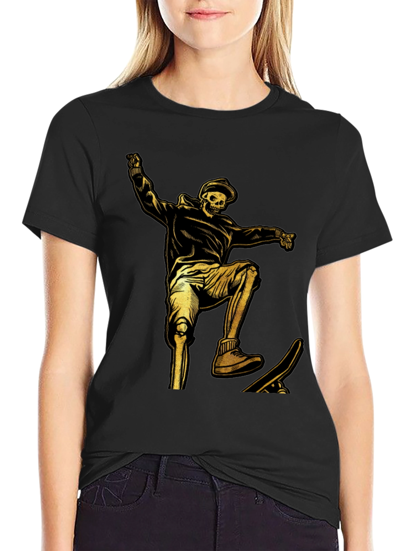 Skeleton Skateboarder Graphic T-Shirt - Black