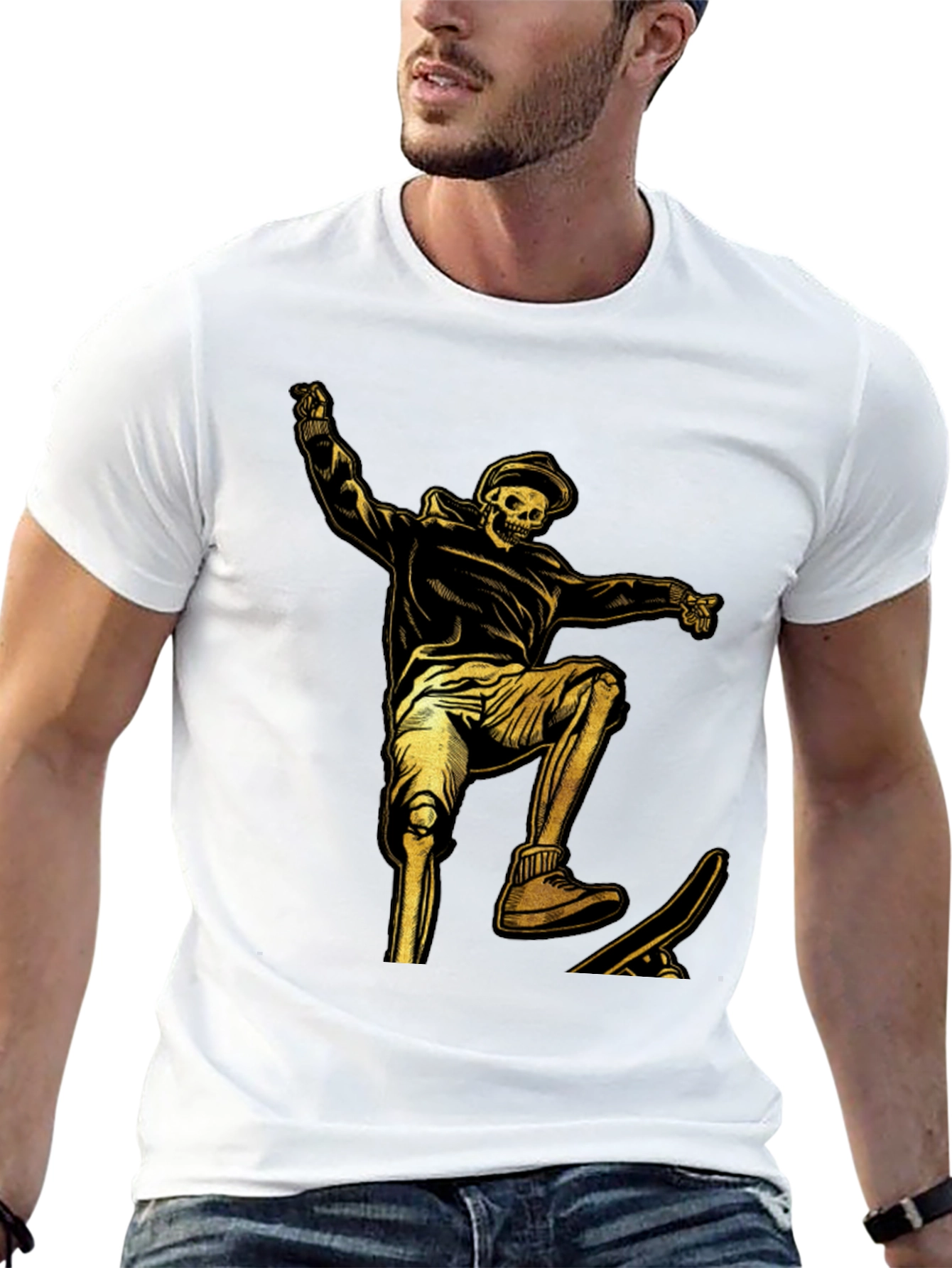 Skeleton Skateboarder Graphic T-Shirt - Black