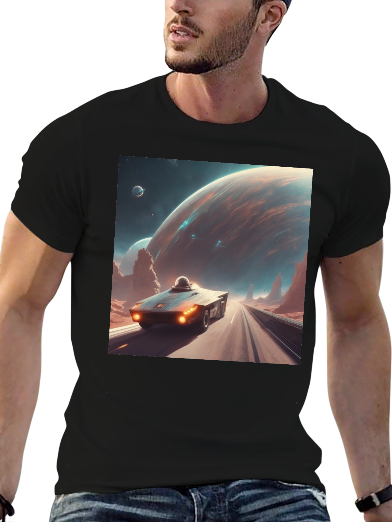 Sci-Fi Car T-Shirt: Futuristic Planet Design