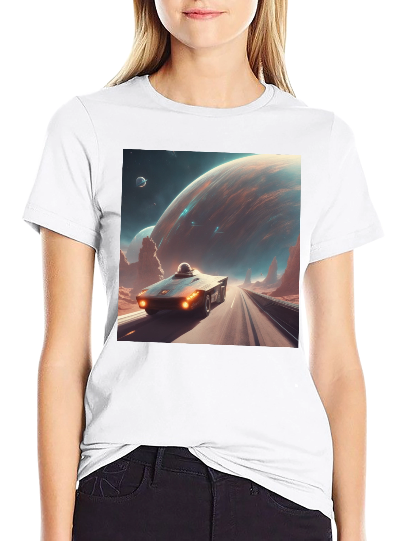 Sci-Fi Car T-Shirt: Futuristic Planet Design