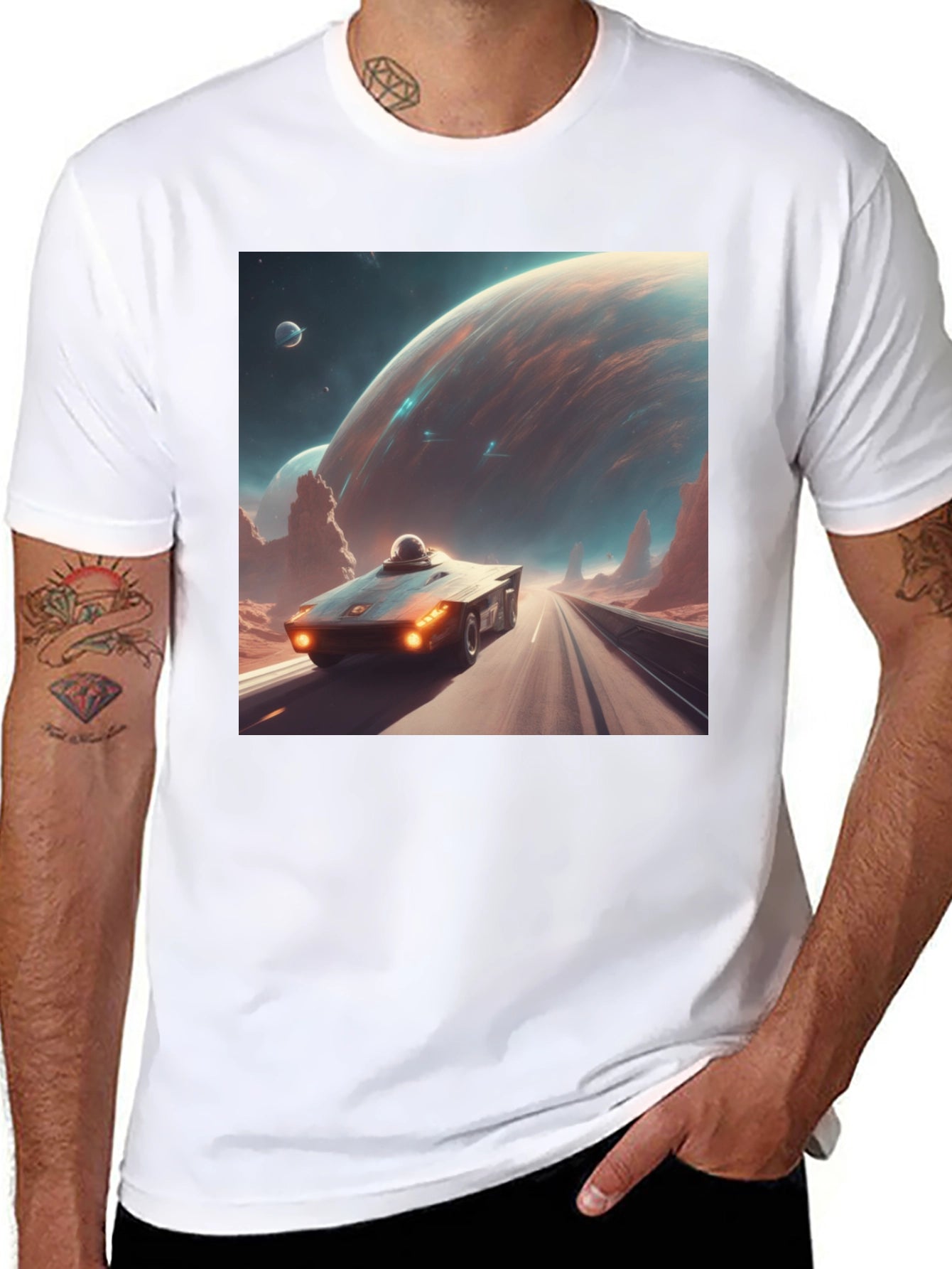 Sci-Fi Car T-Shirt: Futuristic Planet Design