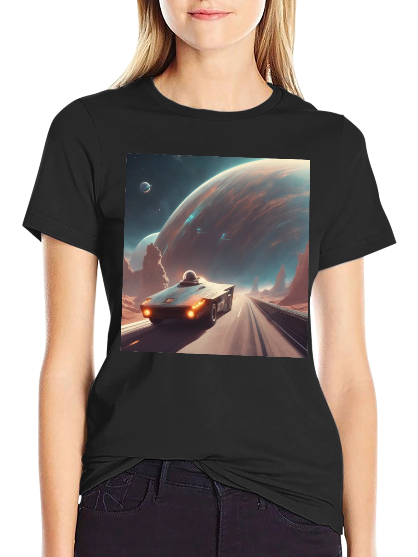 Sci-Fi Car T-Shirt: Futuristic Planet Design