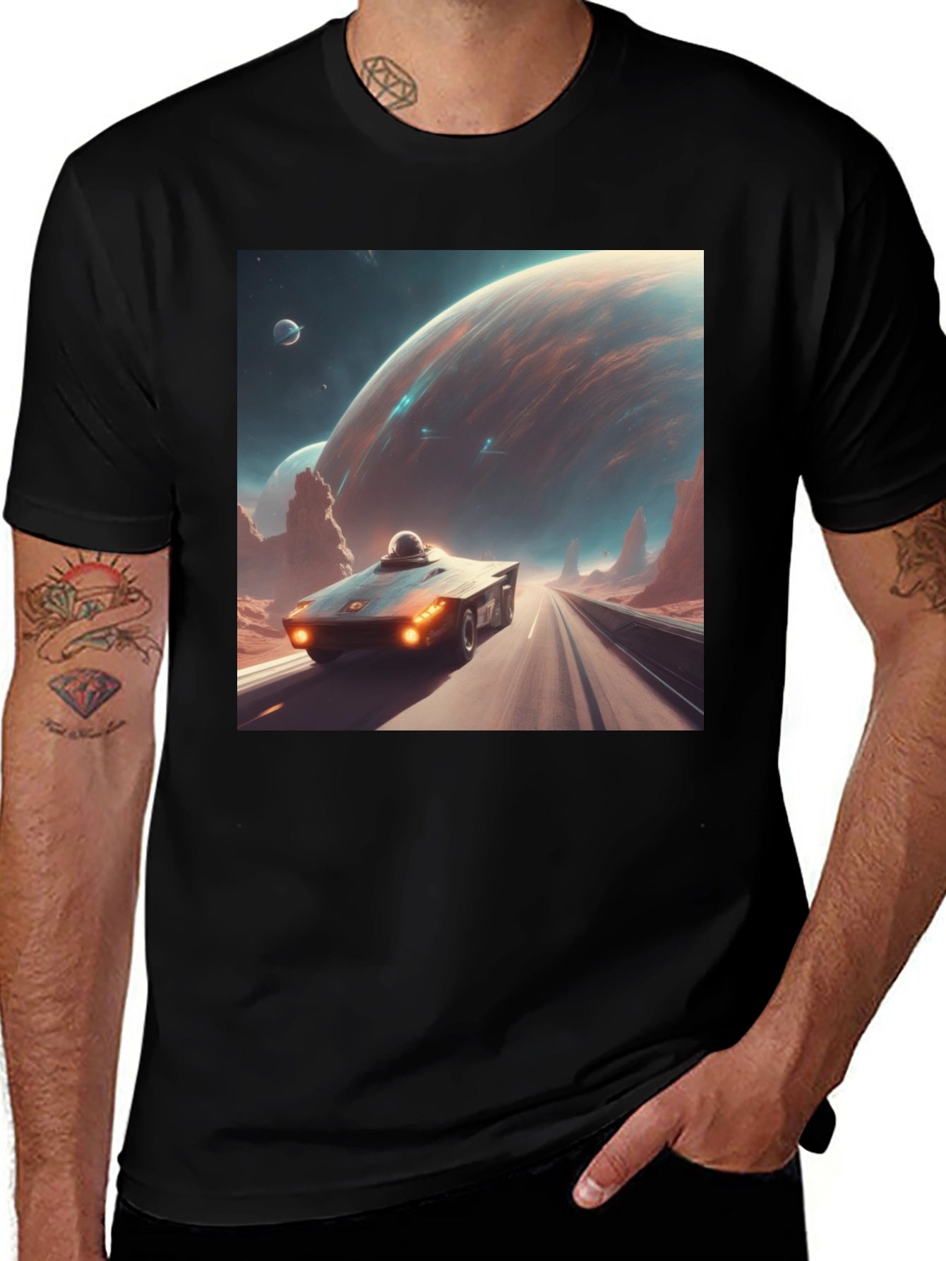 Sci-Fi Car T-Shirt: Futuristic Planet Design