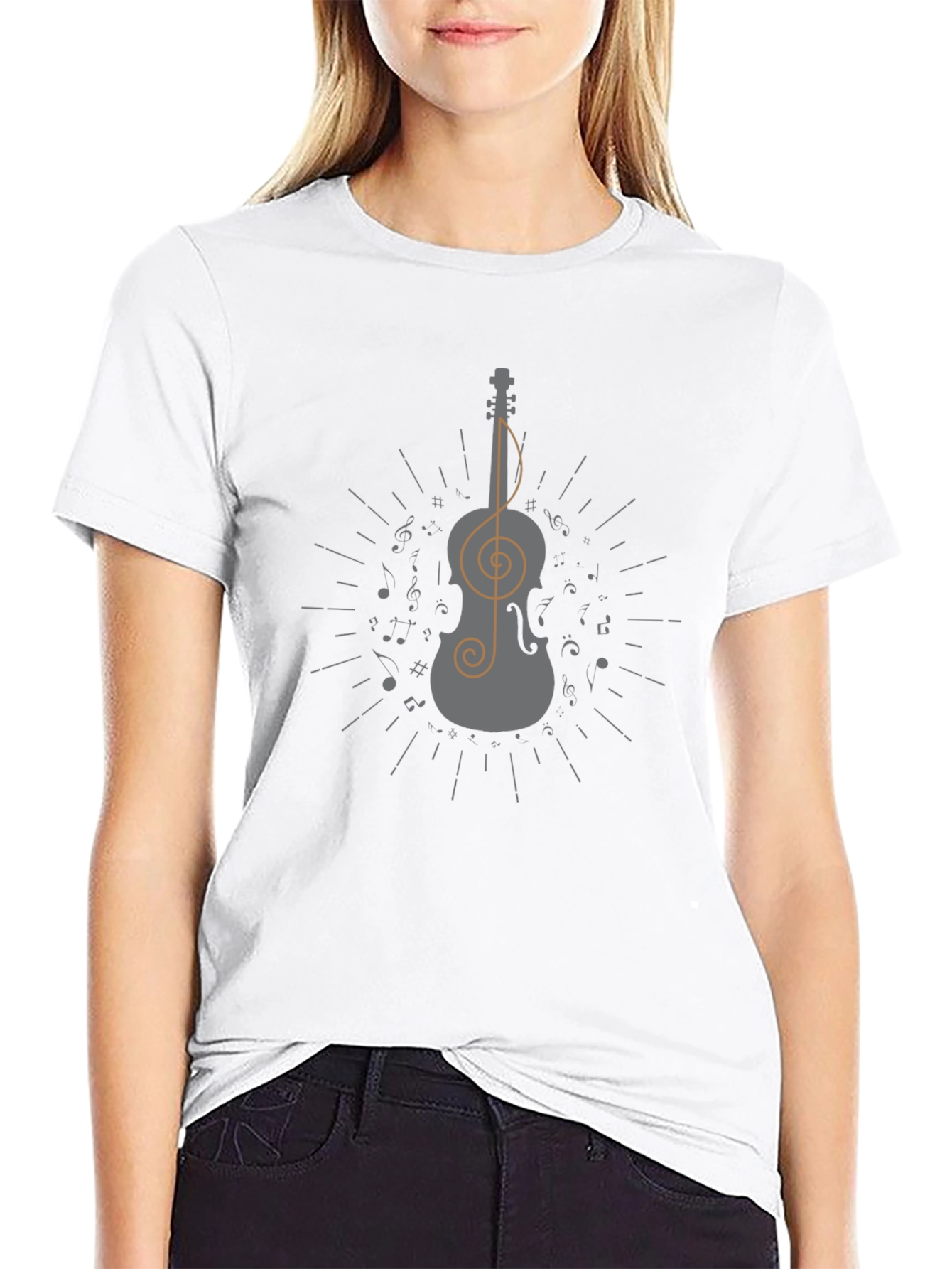 Musical Violin Graphic Tee - Black Cotton T-Shirt