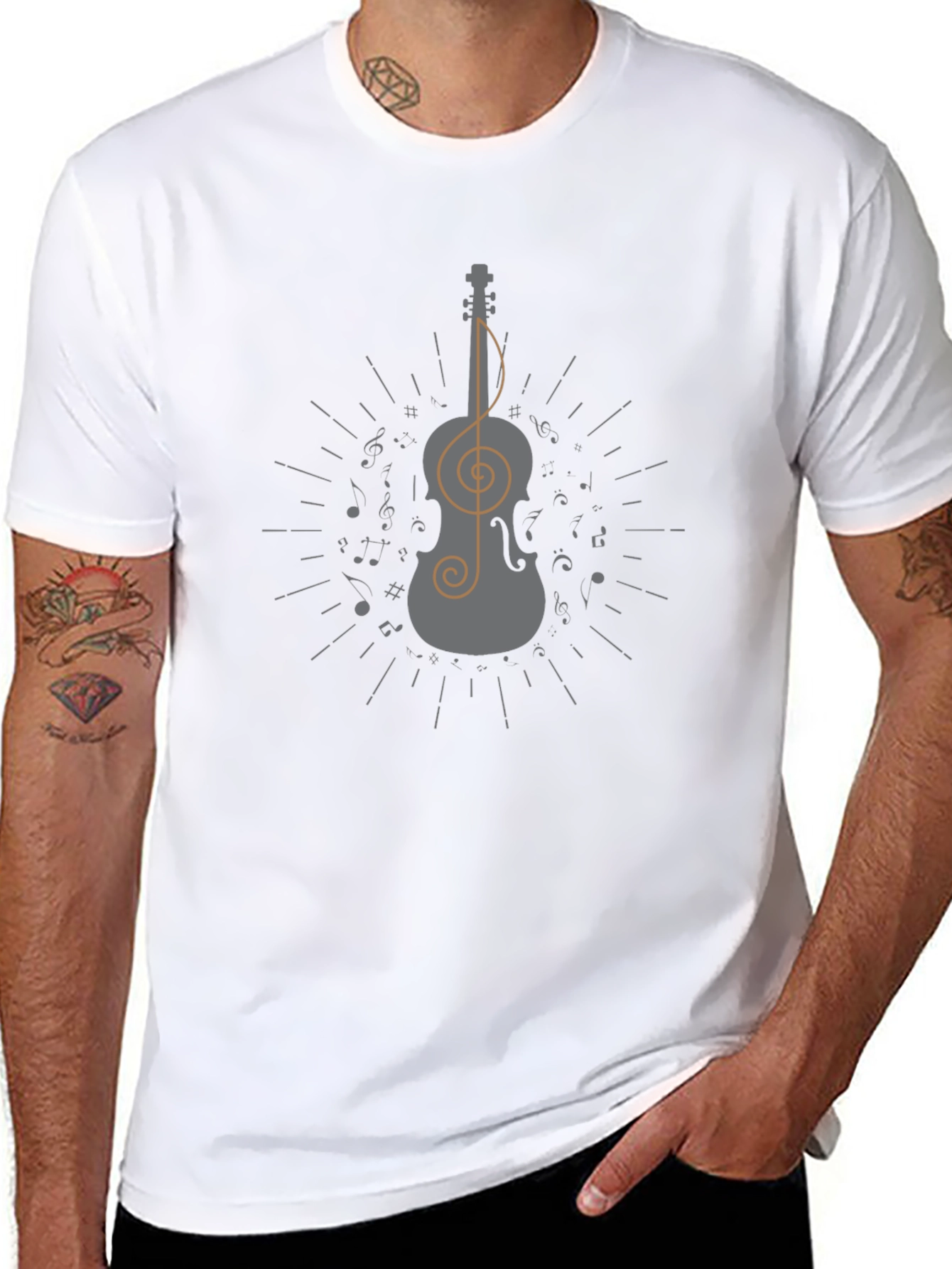Musical Violin Graphic Tee - Black Cotton T-Shirt