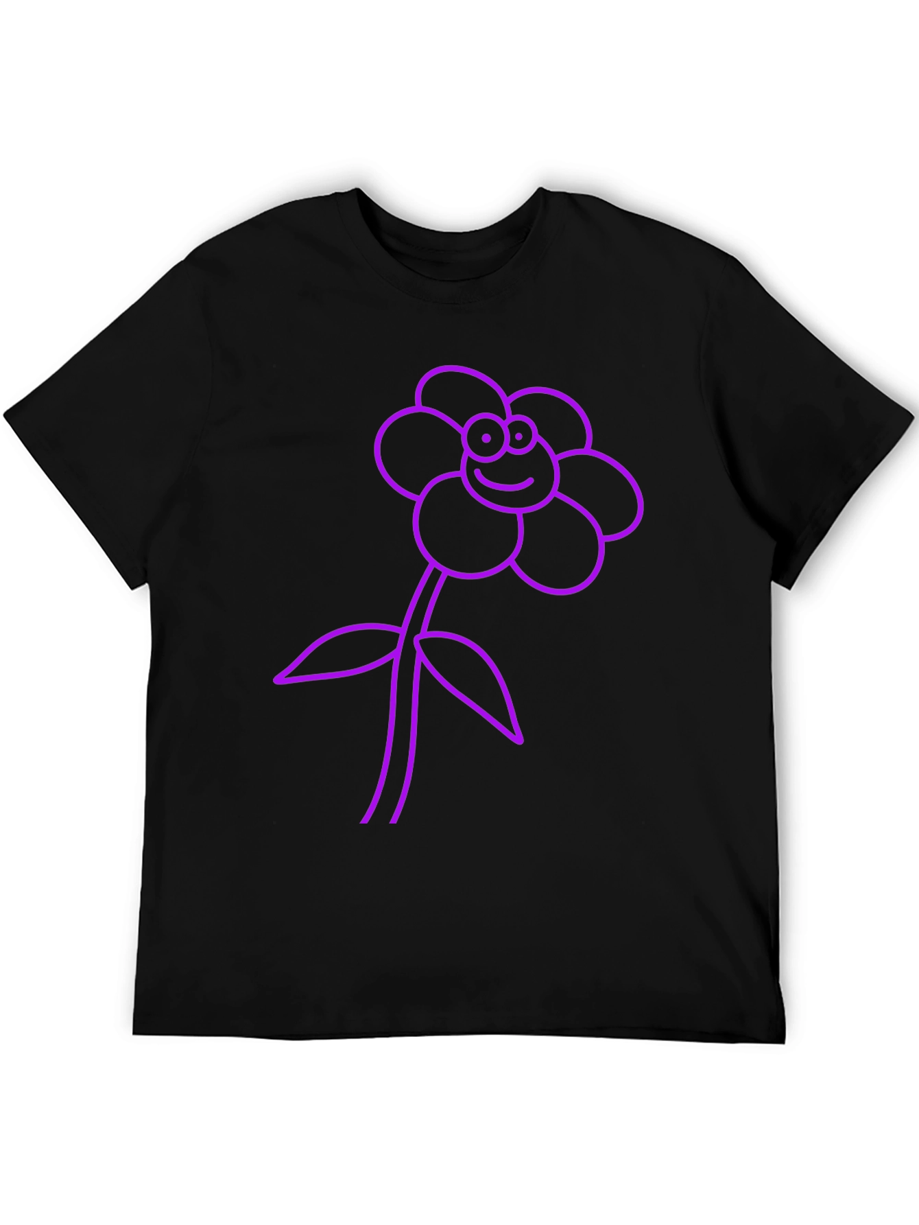Black T-Shirt with Purple Flower Graphic