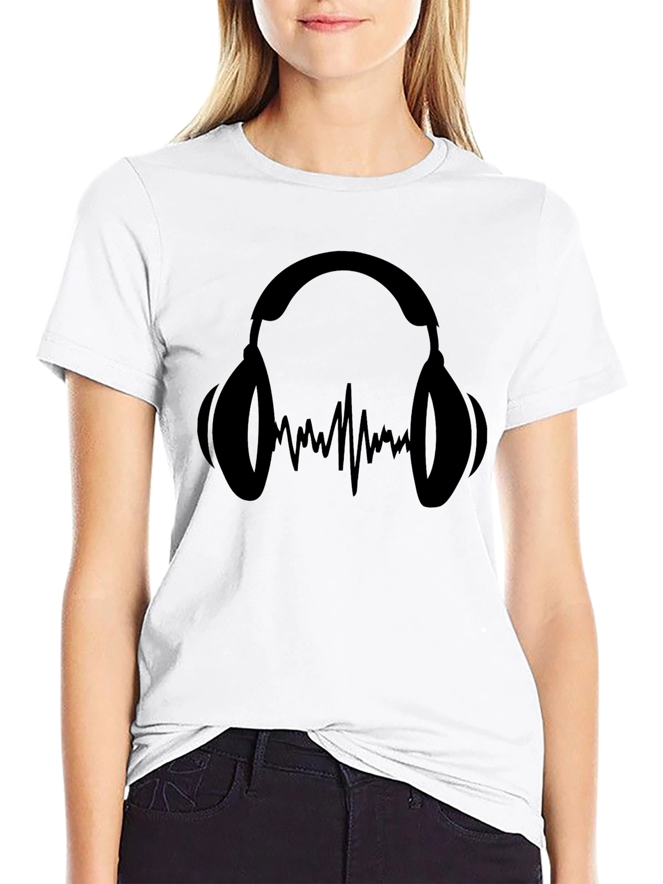 Headphones & Soundwave Graphic Tee - Black