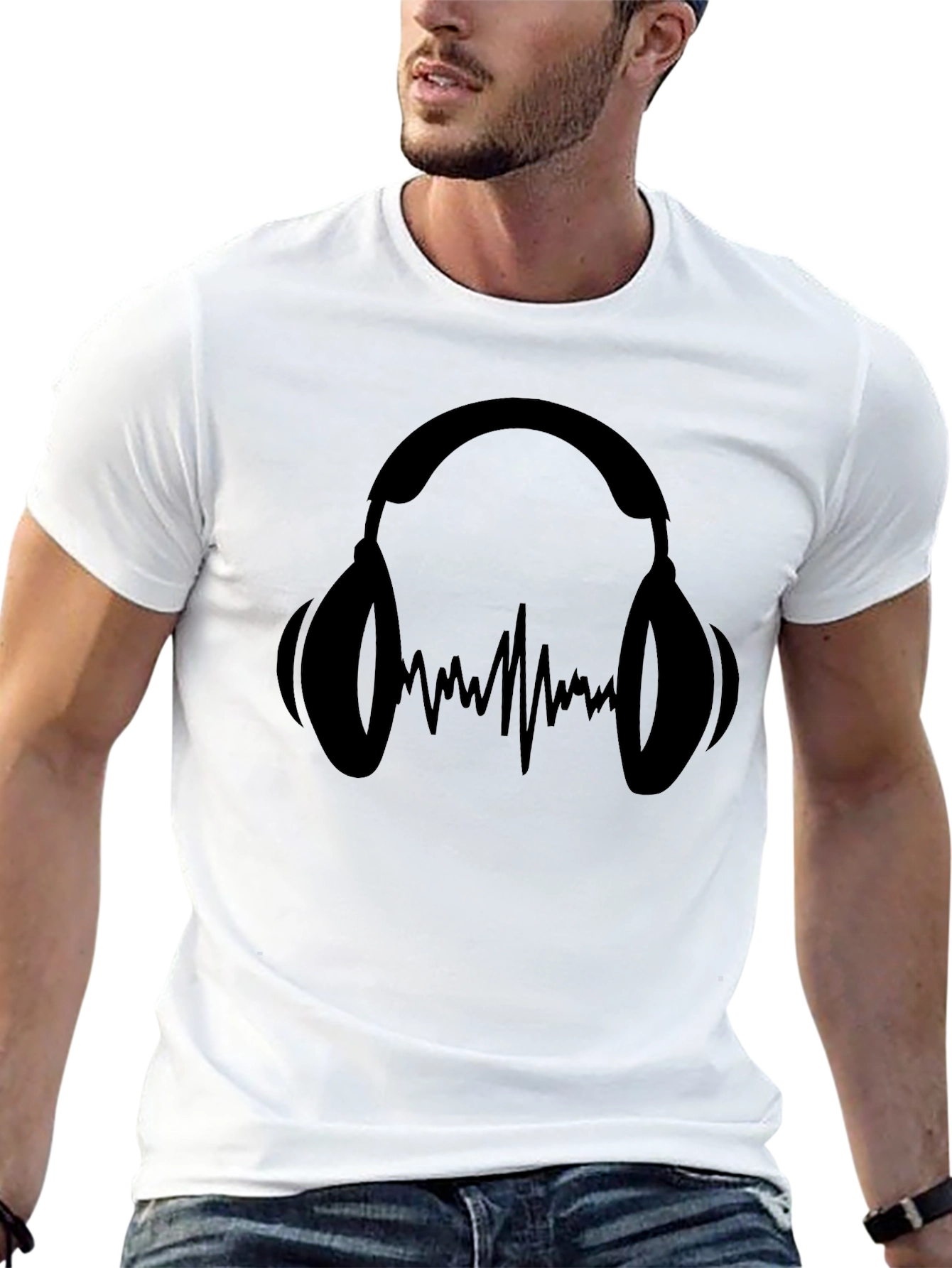 Headphones & Soundwave Graphic Tee - Black