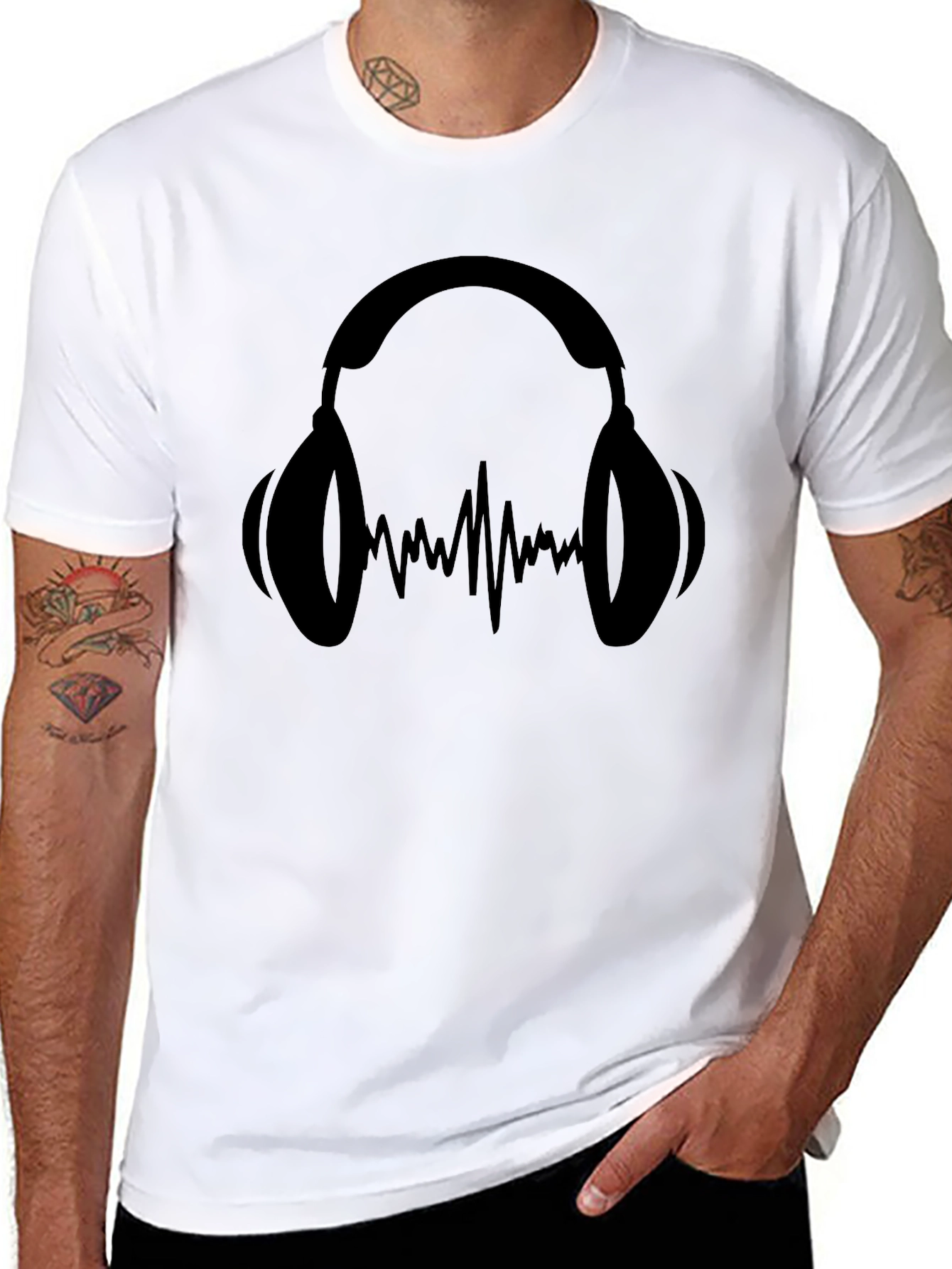 Headphones & Soundwave Graphic Tee - Black