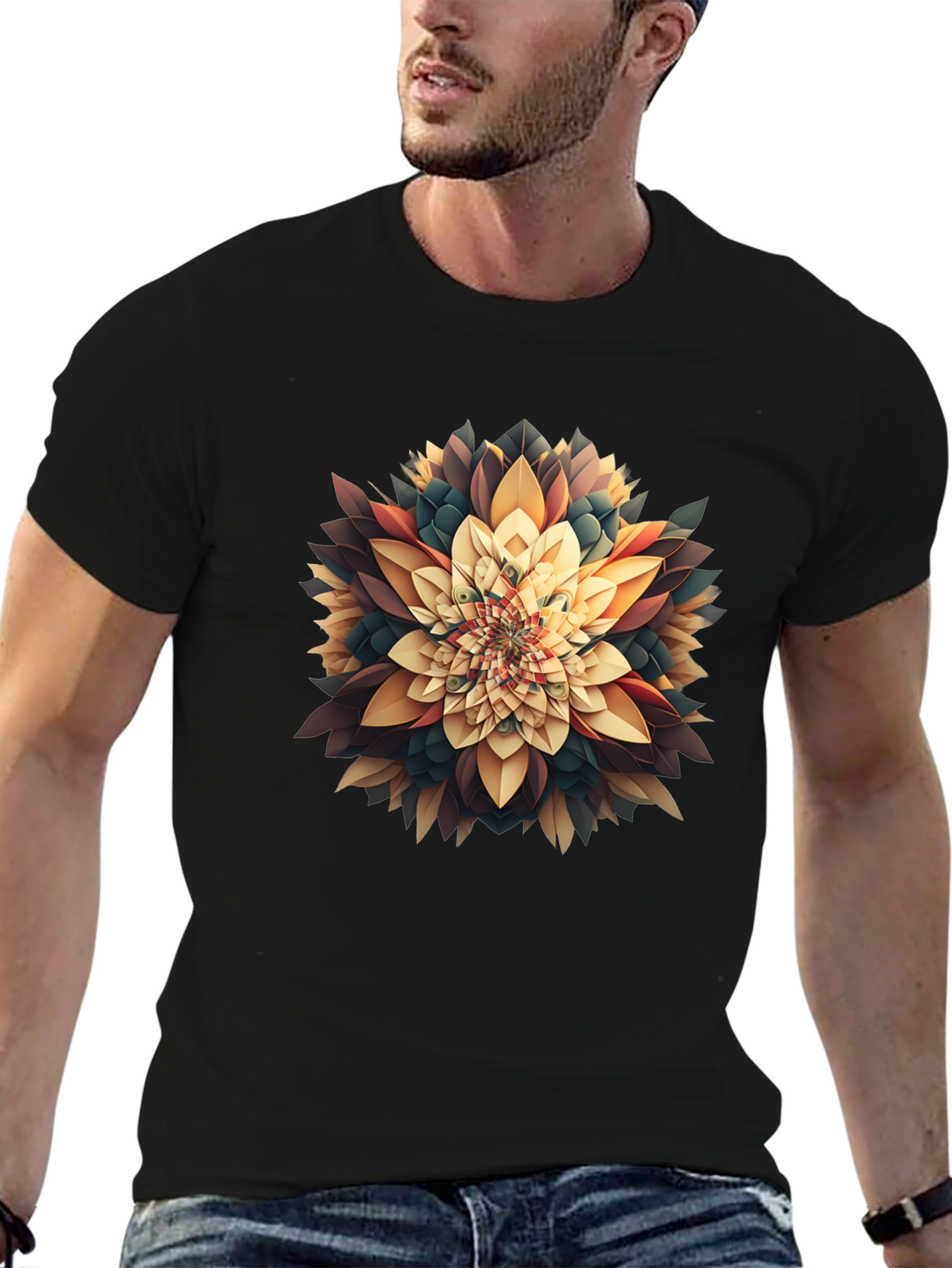 Abstract Floral Graphic Tee - Modern Black T-Shirt