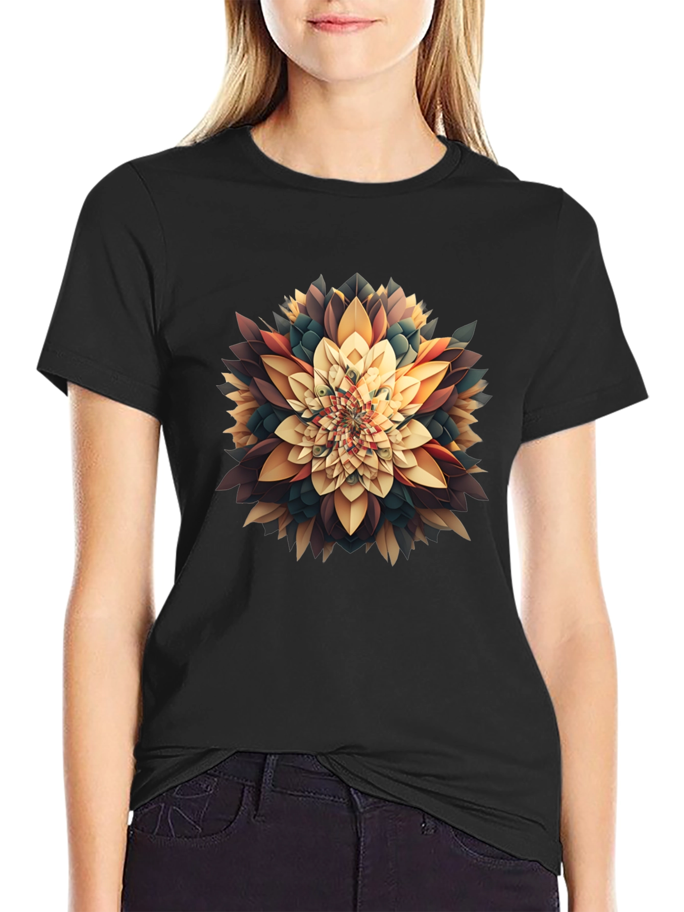 Abstract Floral Graphic Tee - Modern Black T-Shirt