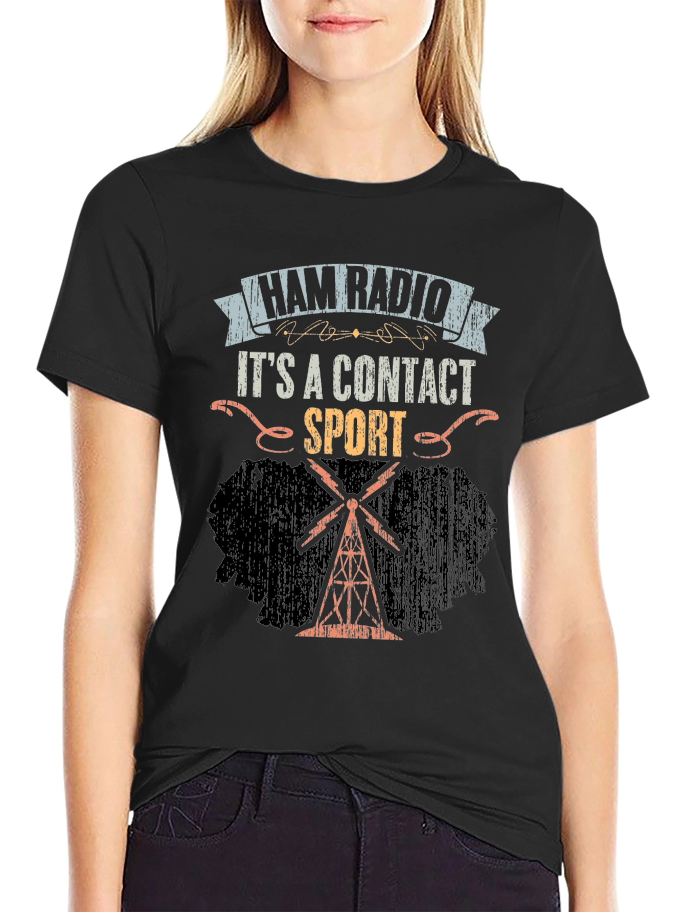 Ham Radio Contact Sport Black T-Shirt