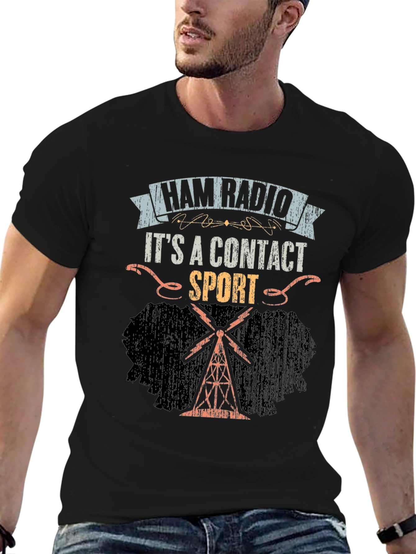 Ham Radio Contact Sport Black T-Shirt