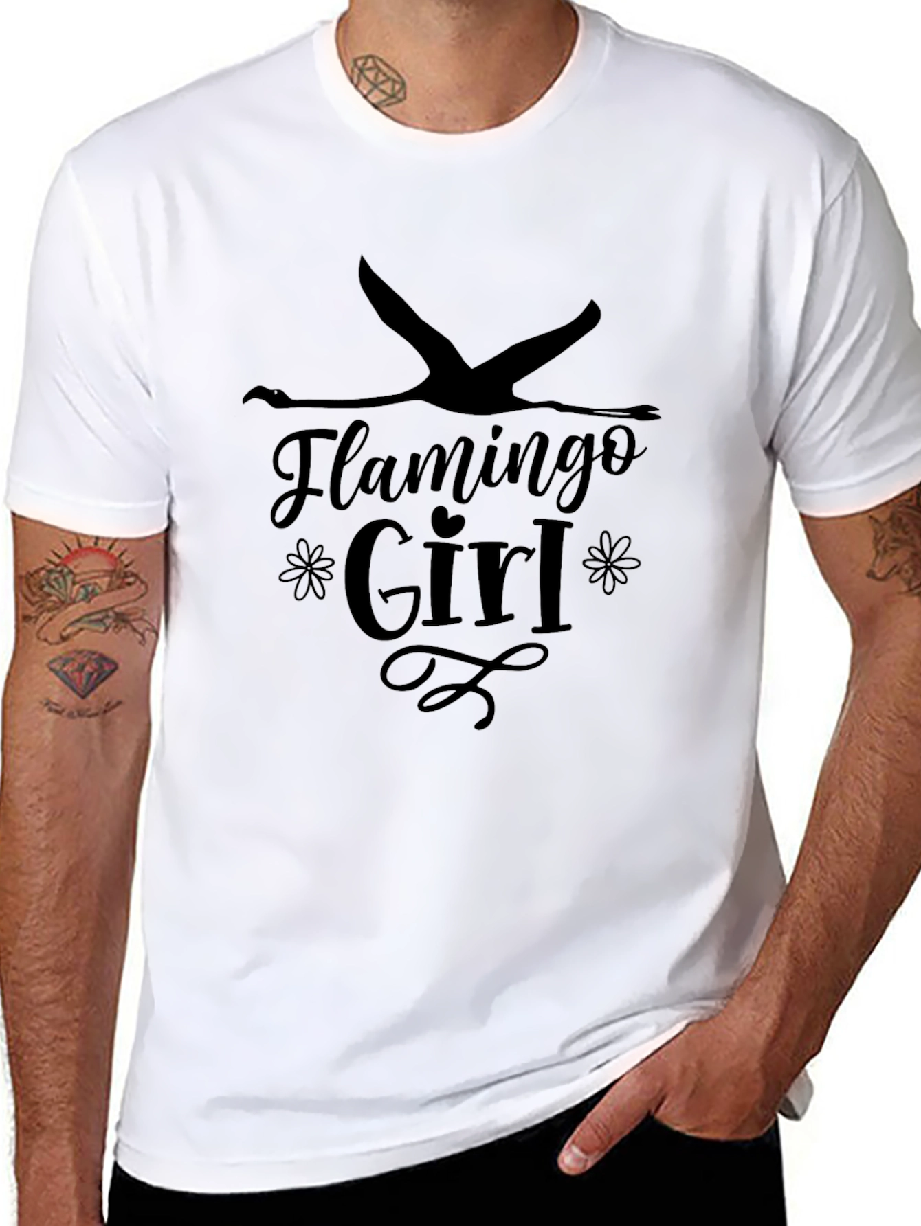 Flamingo Girl Graphic Tee - Black Unisex T-Shirt