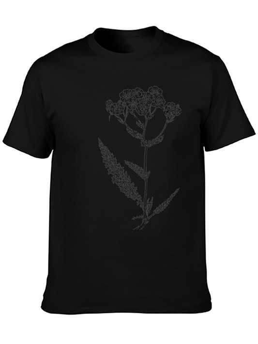 Botanical Print Black Crew Neck T-Shirt