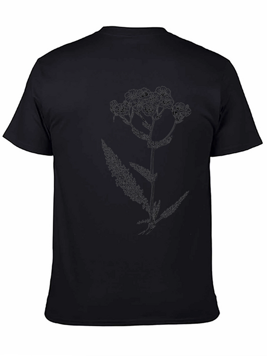 Botanical Print Black Crew Neck T-Shirt