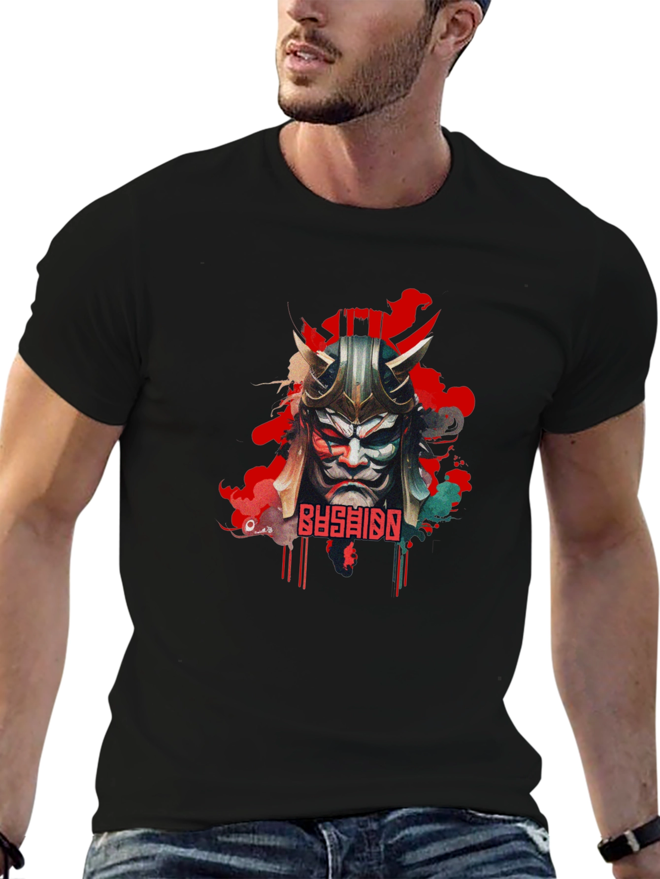 Bushido Samurai Mask Graphic Black T-Shirt