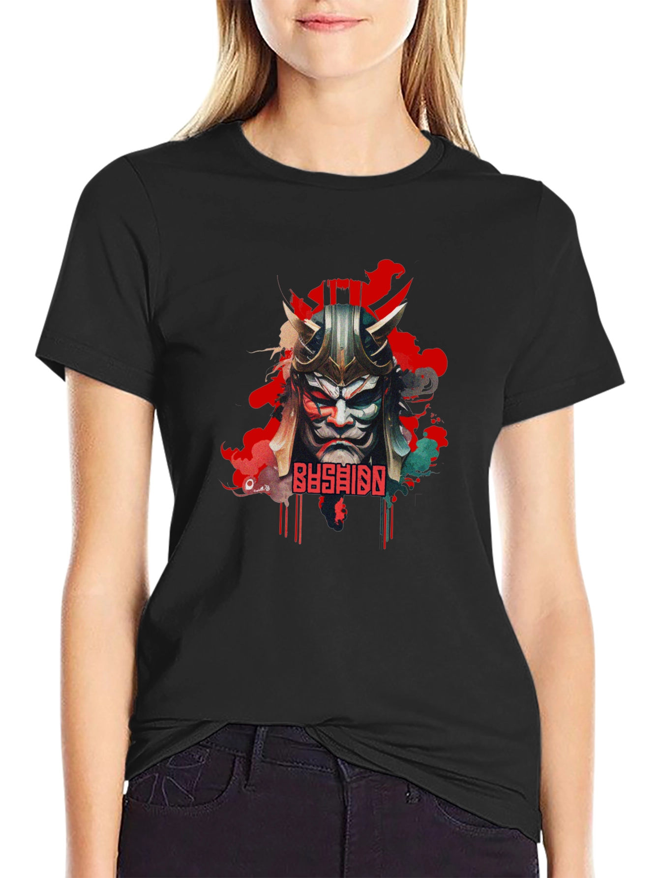 Bushido Samurai Mask Graphic Black T-Shirt