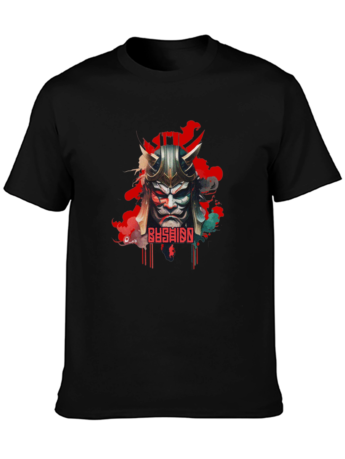 Bushido Samurai Mask Graphic Black T-Shirt