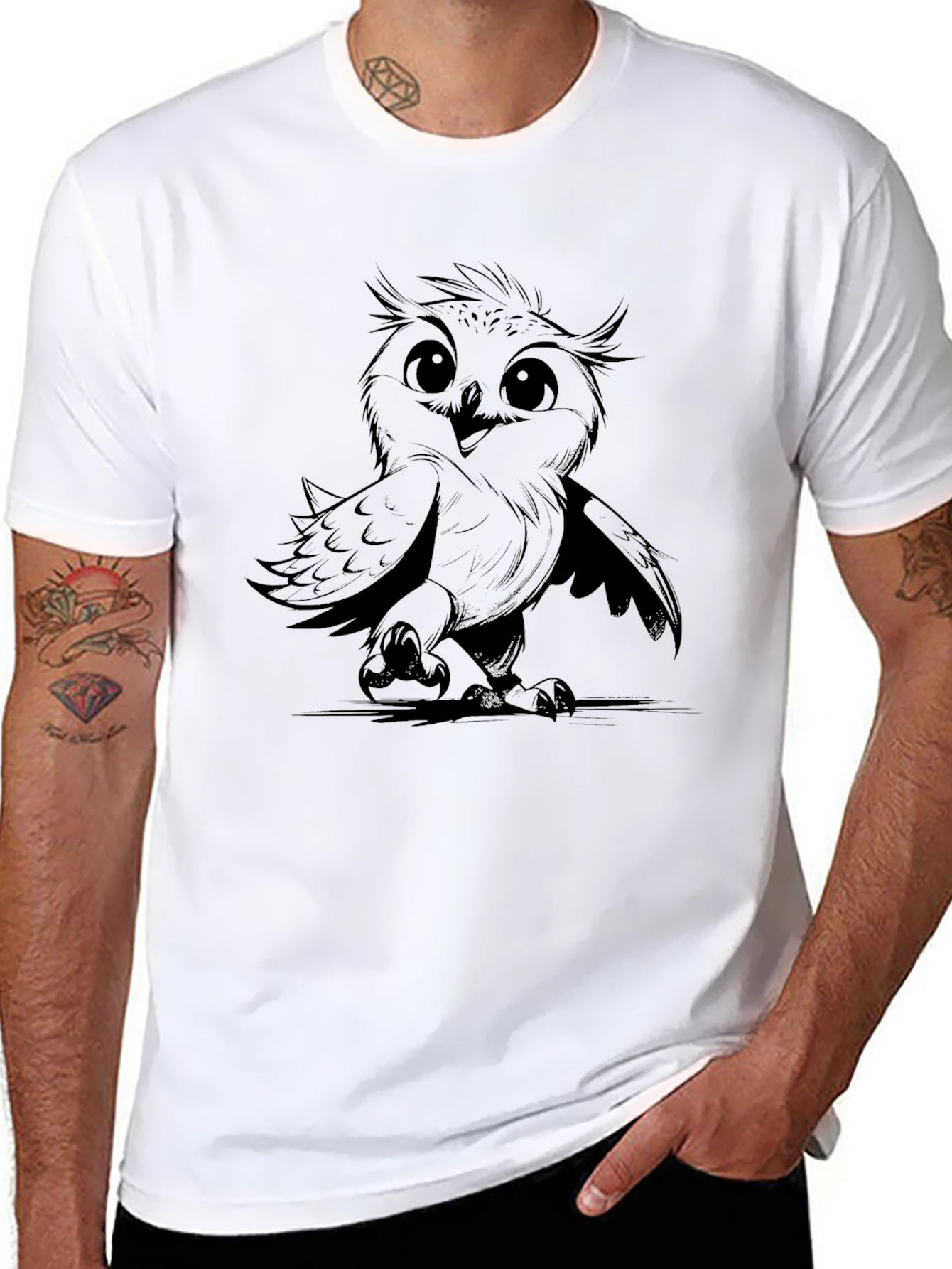 Mens Owl Graphic Print Black T-Shirt