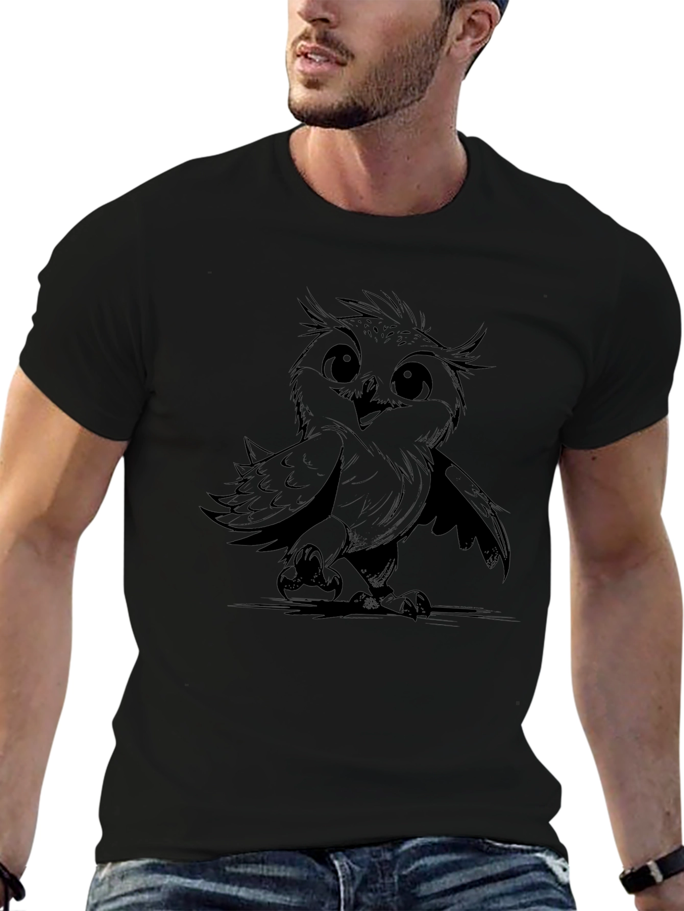 Mens Owl Graphic Print Black T-Shirt