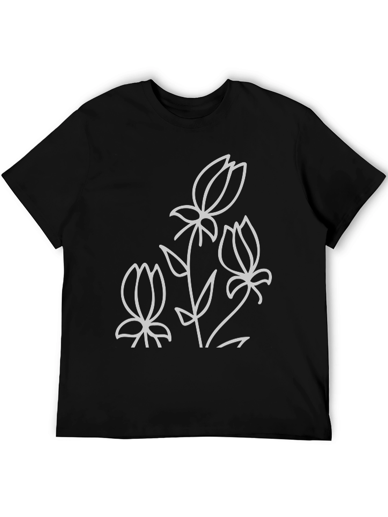 Floral Line Art Black T-Shirt