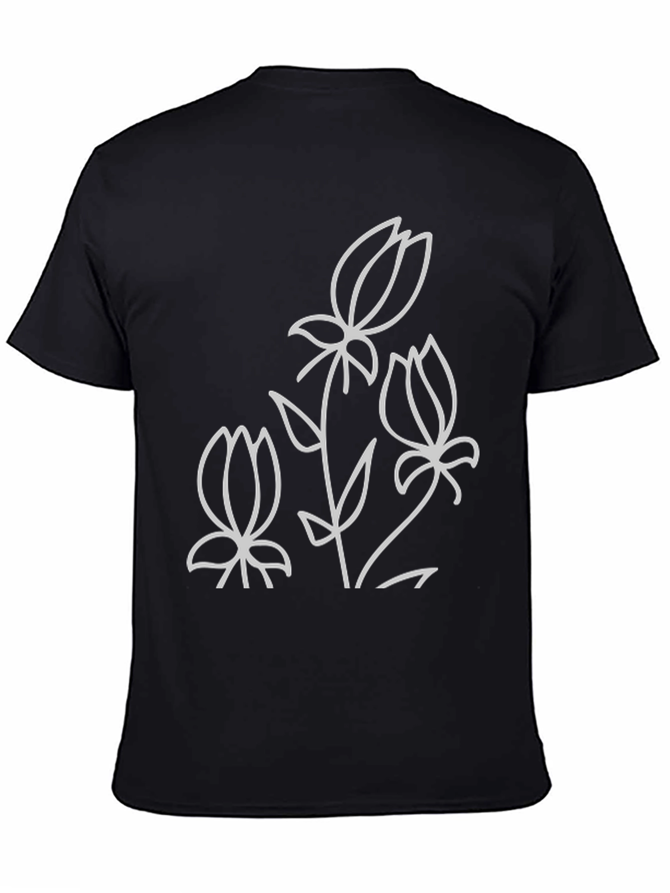Floral Line Art Black T-Shirt