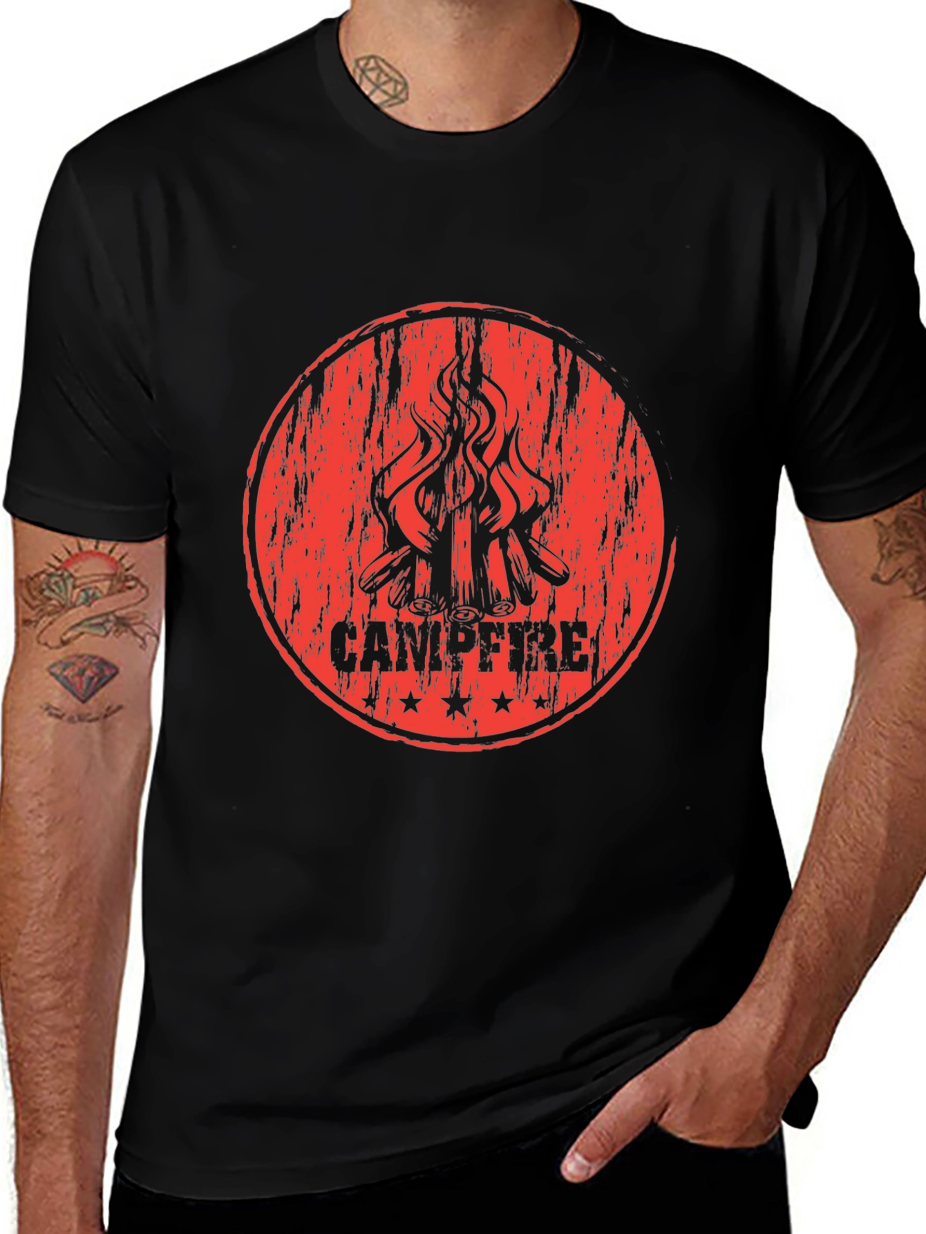 Campfire Graphic Print Black T-Shirt