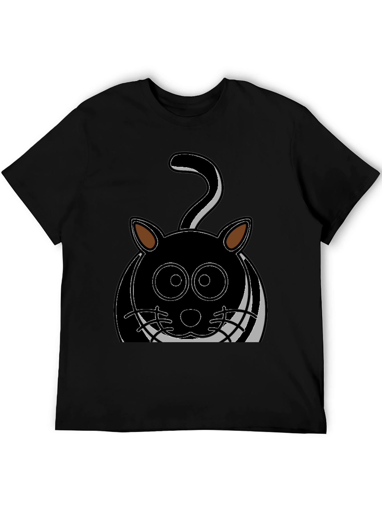 Cartoon Cat Graphic Tee - Black