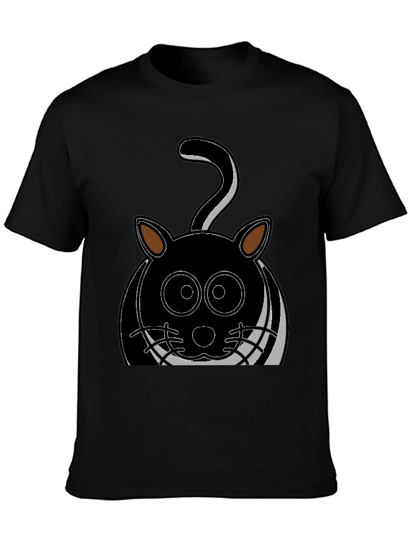 Cartoon Cat Graphic Tee - Black