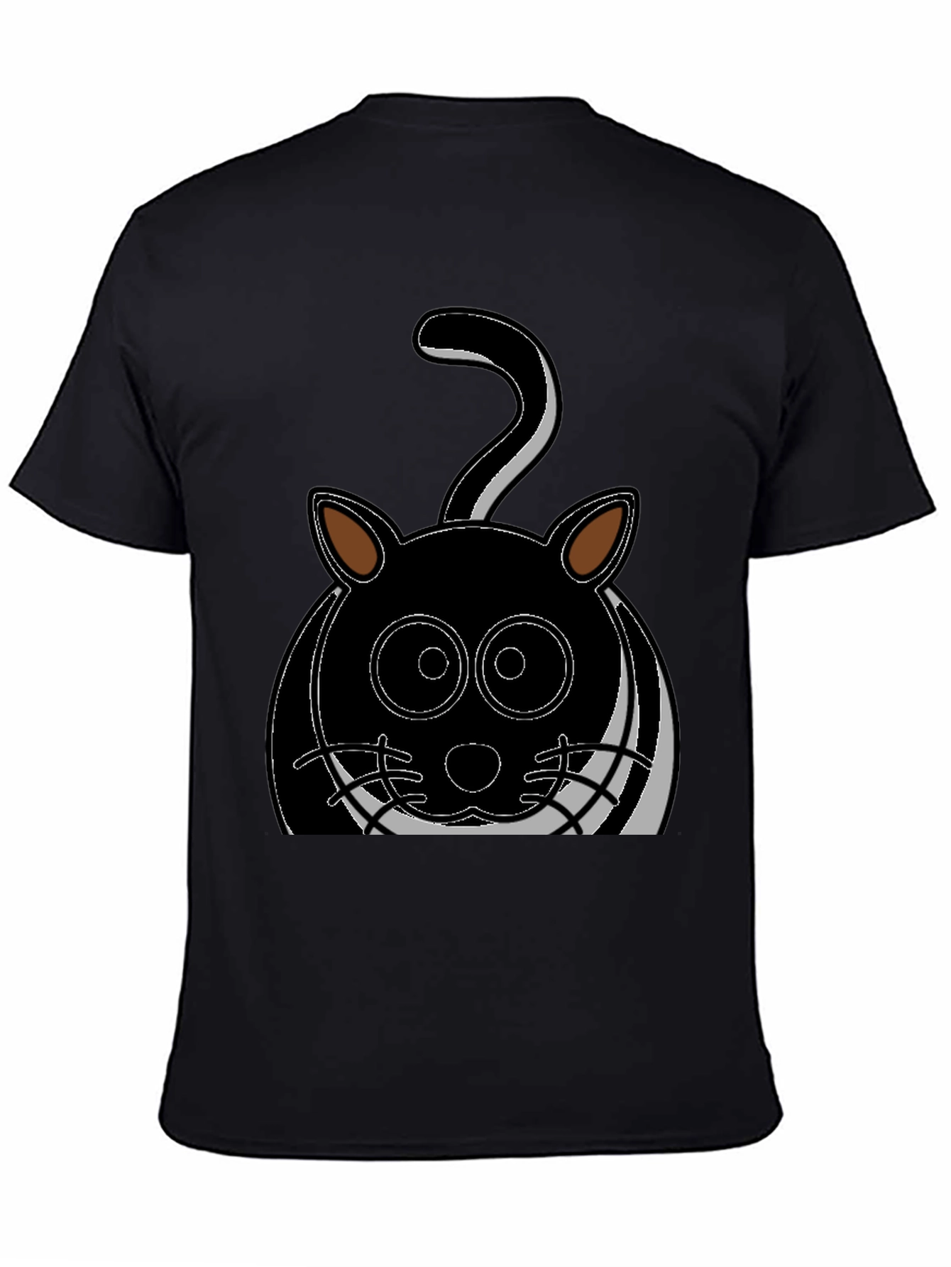 Cartoon Cat Graphic Tee - Black