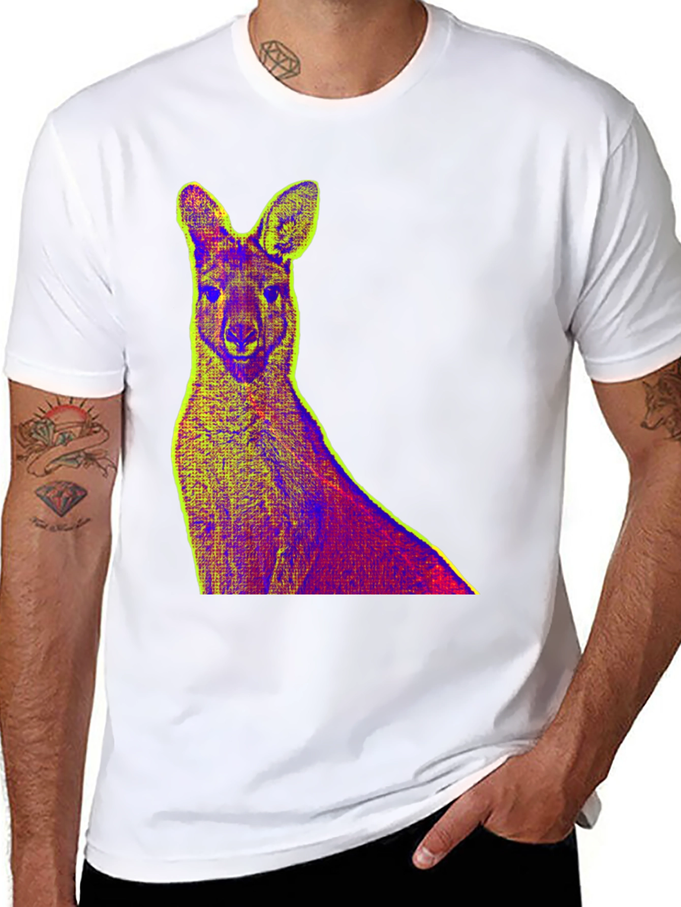 Kangaroo Pop Art Print Black T-Shirt