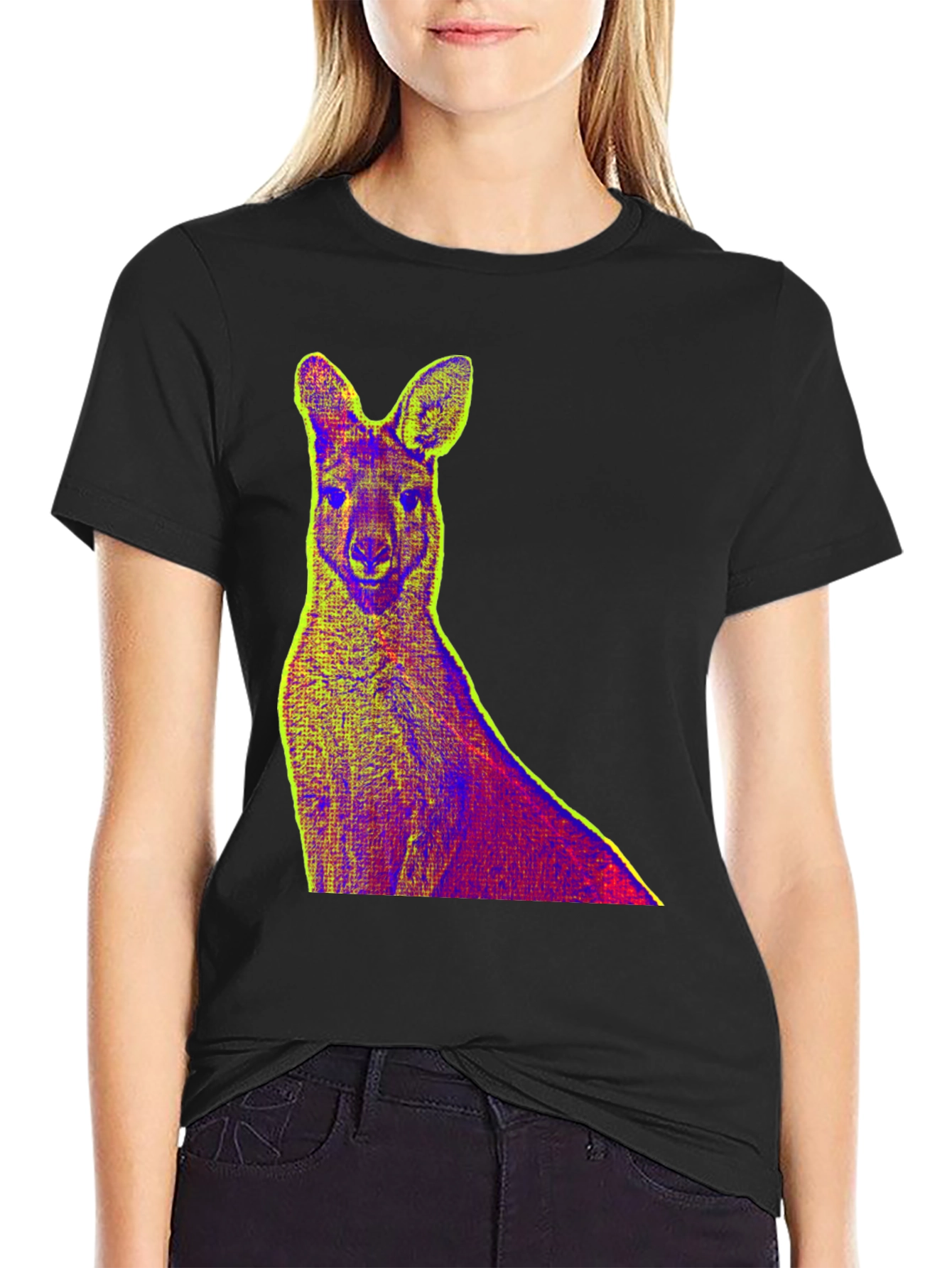 Kangaroo Pop Art Print Black T-Shirt