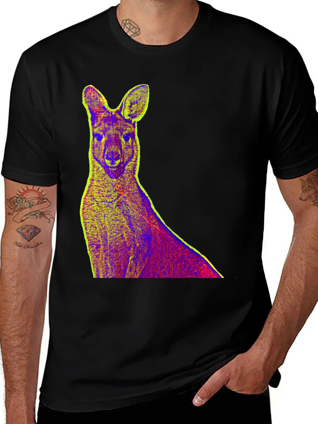 Kangaroo Pop Art Print Black T-Shirt