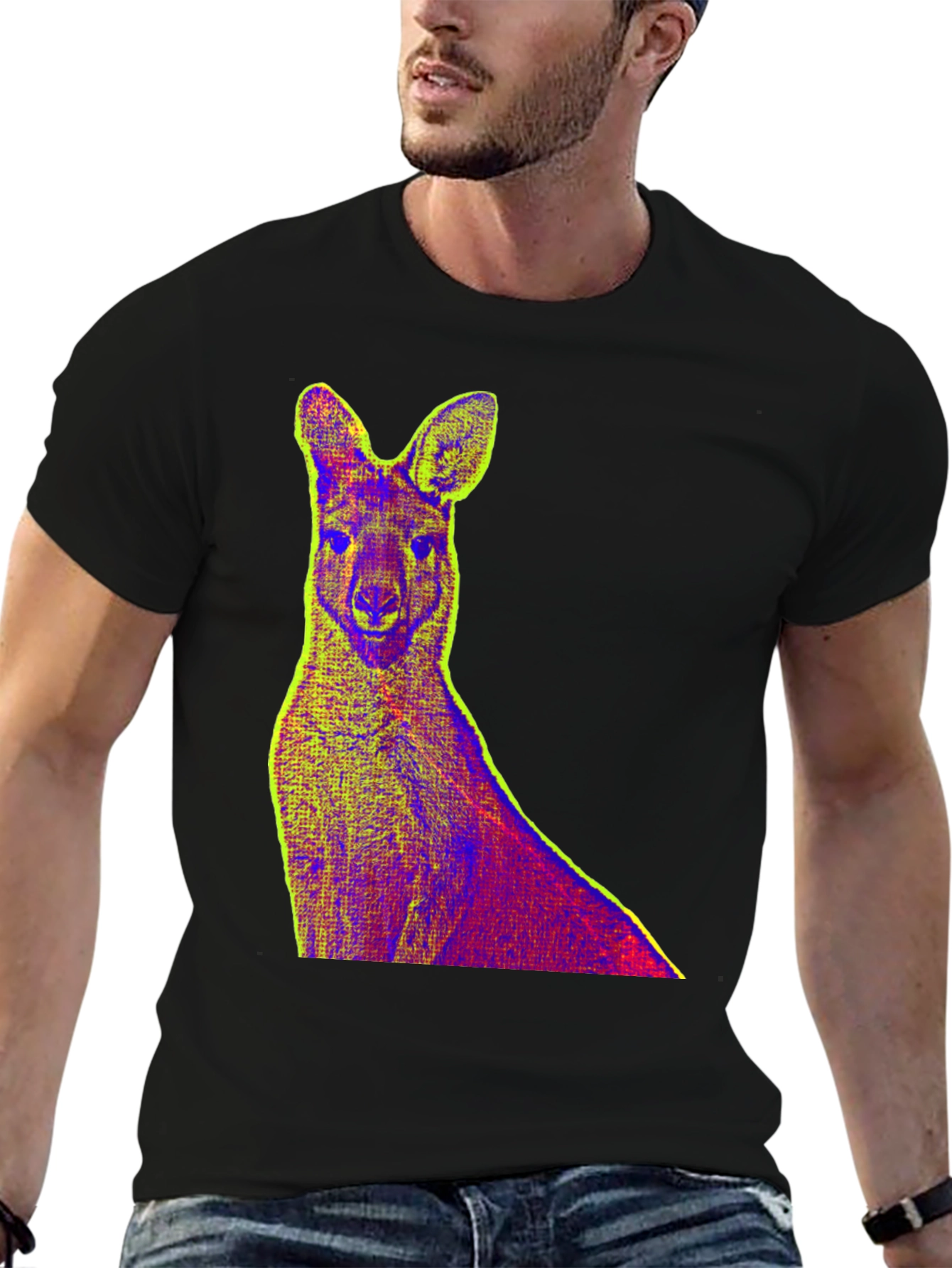 Kangaroo Pop Art Print Black T-Shirt