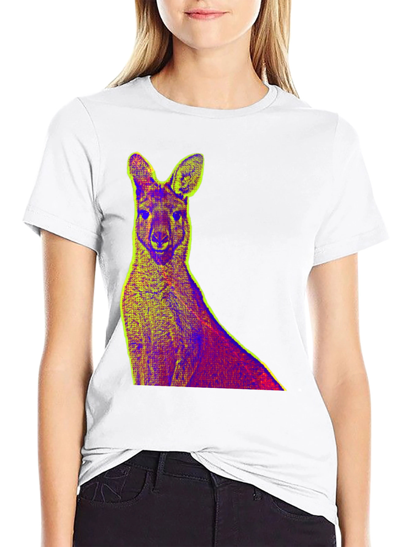 Kangaroo Pop Art Print Black T-Shirt