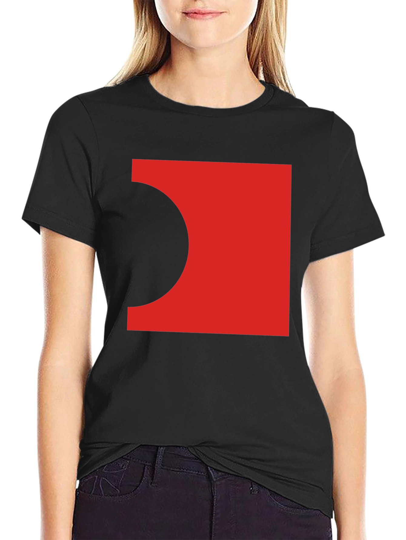 Abstract Red Square Black T-Shirt