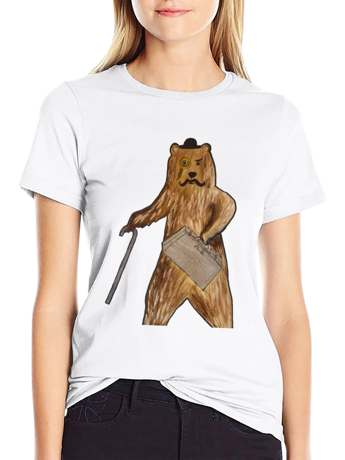 Dapper Bear T-Shirt: Monocle & Briefcase