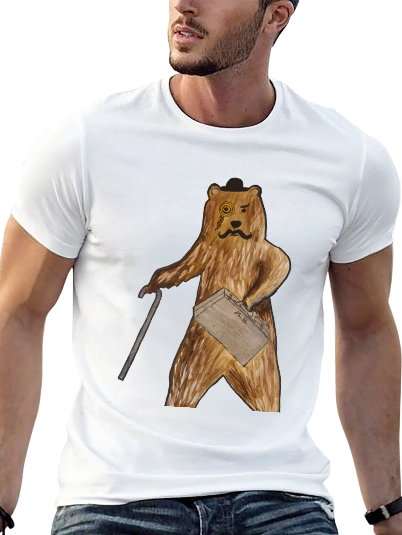 Dapper Bear T-Shirt: Monocle & Briefcase