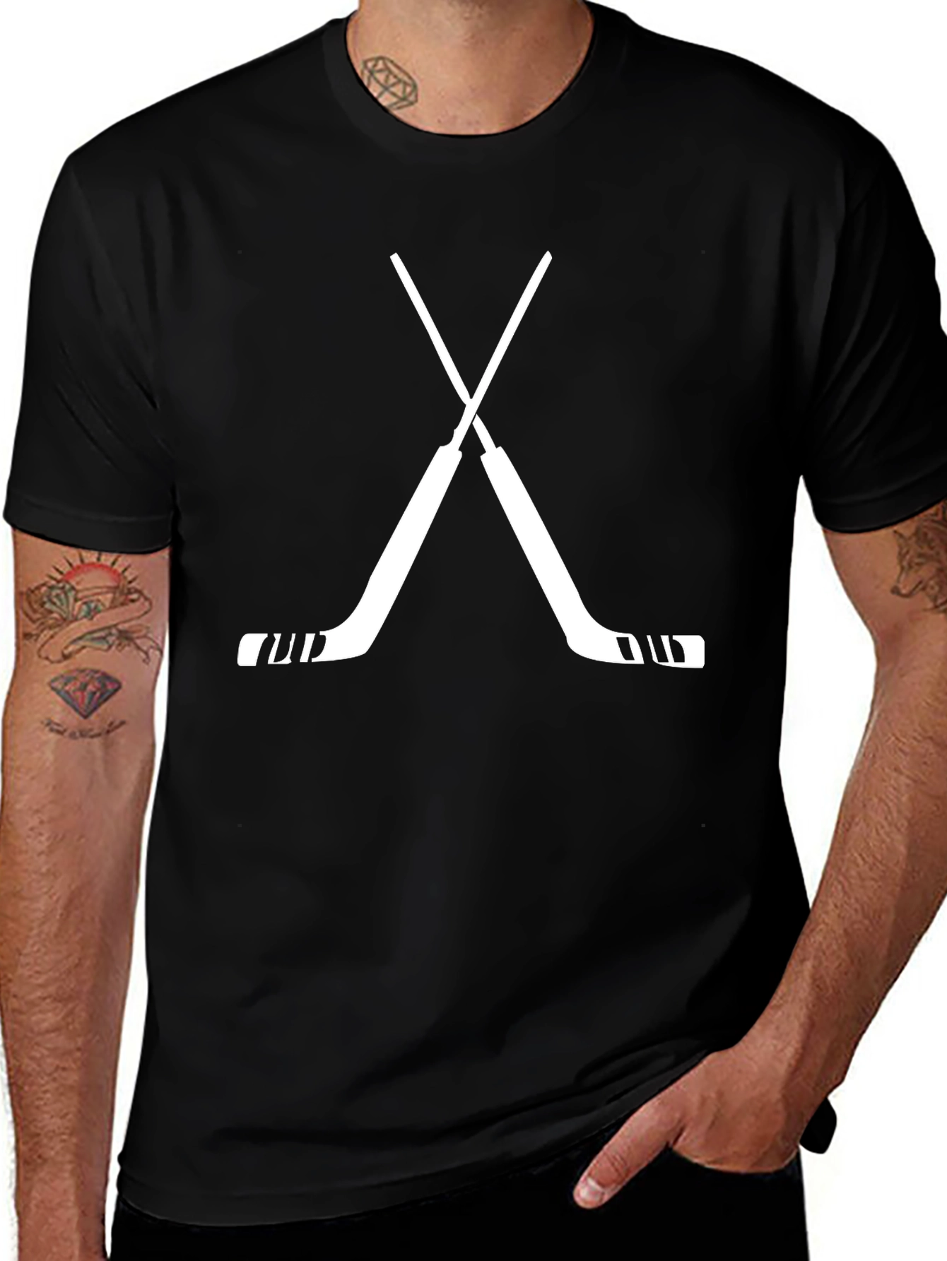 Hockey Sticks Graphic Tee - Black Cotton T-Shirt